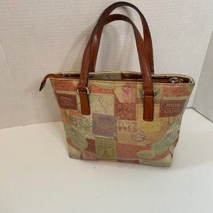 Fossil Coronado Vintage Travel Print Leather Shoulder Bag
